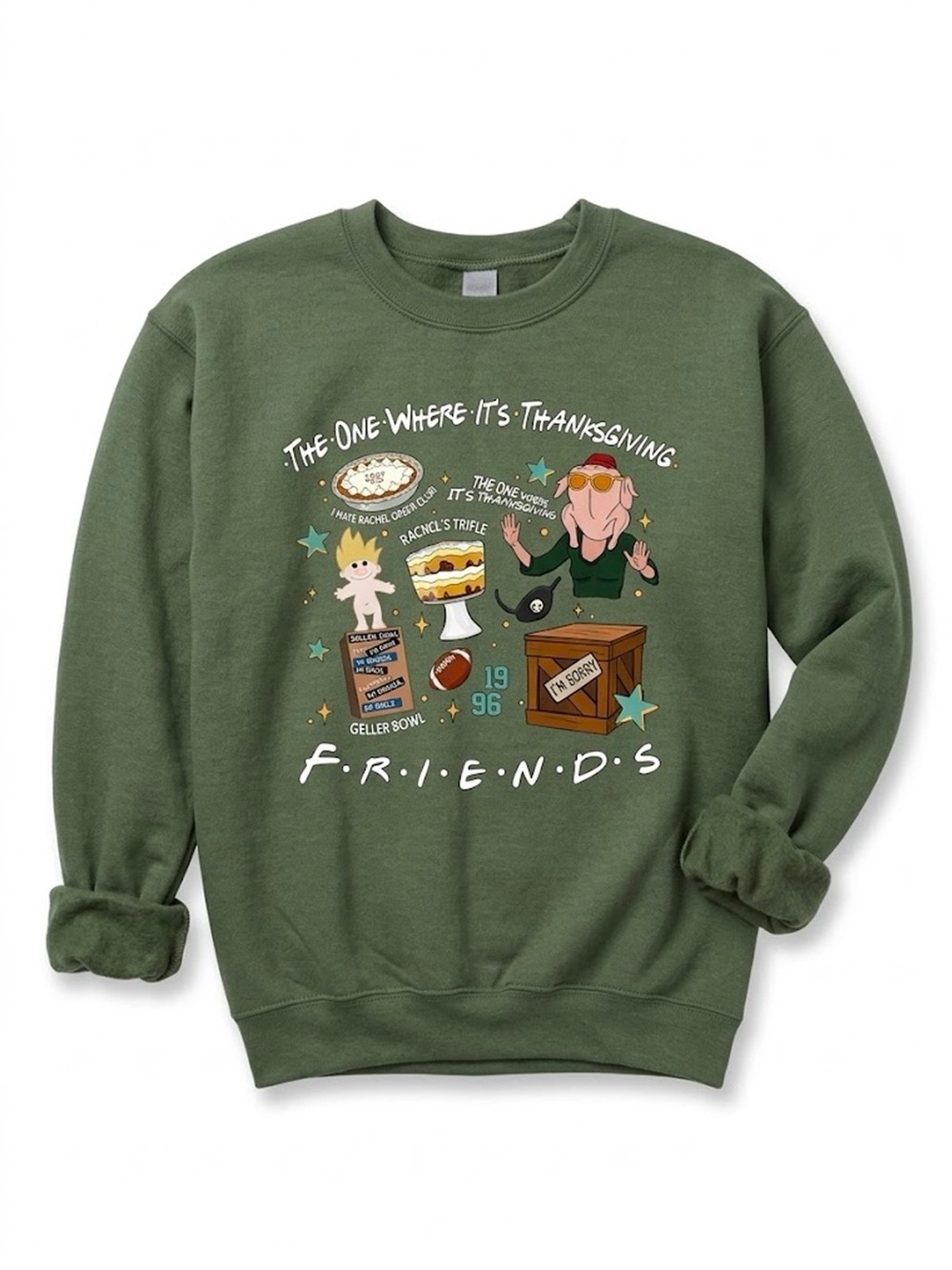 Friends The One Where It's Thanksgiving Olive Green Crewneck Sweatshirt